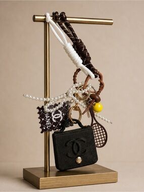 Fashion Black Mini Bag CC Charm Keychain with Pearl and Tennis Charm